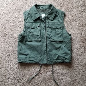A New Day Army Green Zipper Vest With Draw String Waist